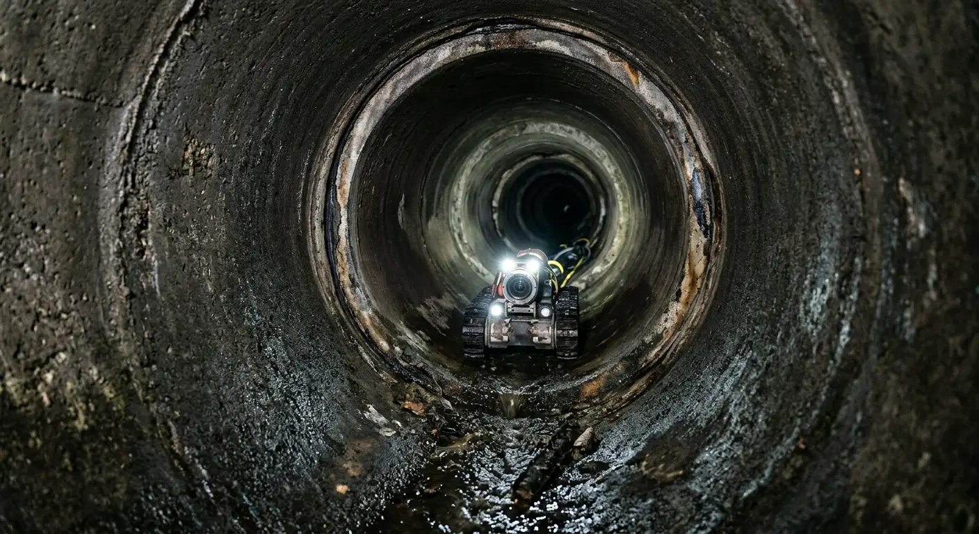 Robotic sewer camera inspecting pipe interior for Sewer Line Cleaning in Walkertown